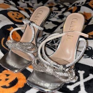 Classic Silver Embellished Women's Heels